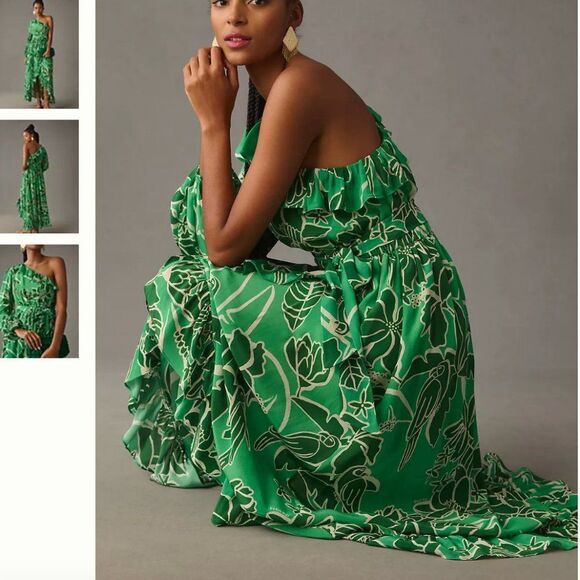 Farm Rio x Anthropologie Printed One-Shoulder Ruffle Dress New - Picture 3 of 10